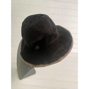 Shihreen Womens Cotton Blend Bucket Black Tan One Size Woven Brim Hat